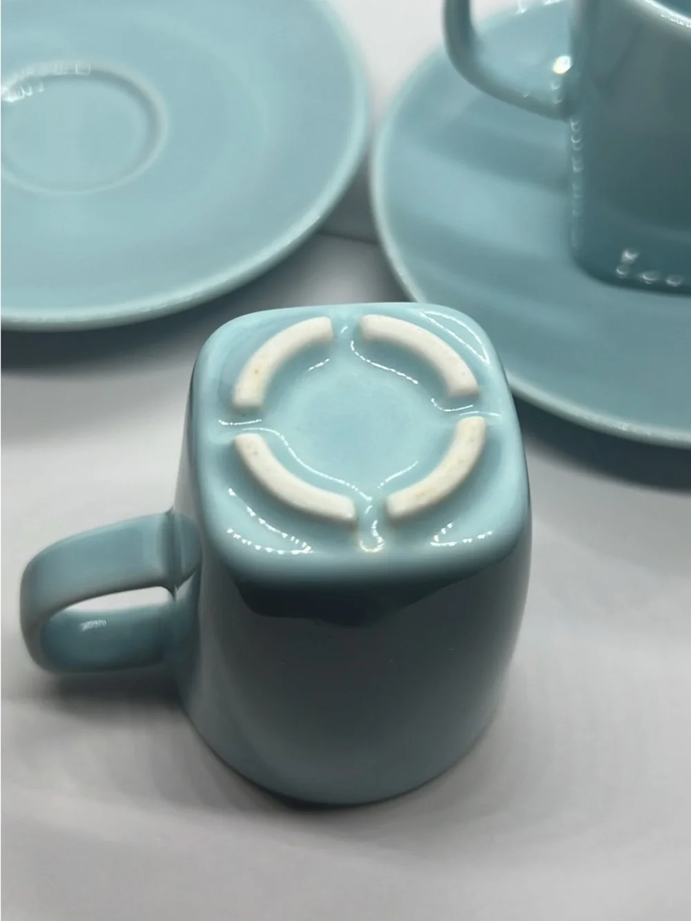 IKEA 365+ Susan Pryke Turquoise Espresso Cups & Saucers Set of 2 Discontinued